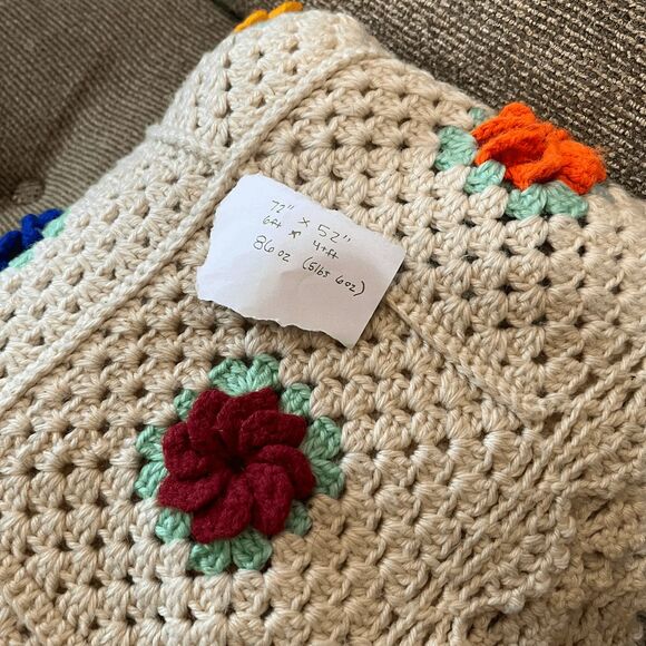 Handmade Crochet Afghan Blanket Puff 3D Flowers Cotton Blend 72x52 Boho Cottagec - Picture 8 of 12